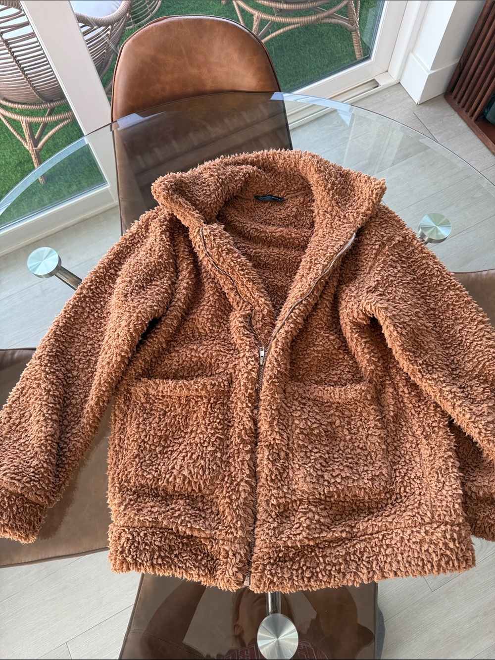 Cozy Teddy Zip-Up Jacket in Brown